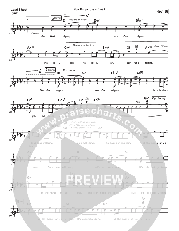 You Reign (Live) Lead Sheet (SAT) (Mack Brock)