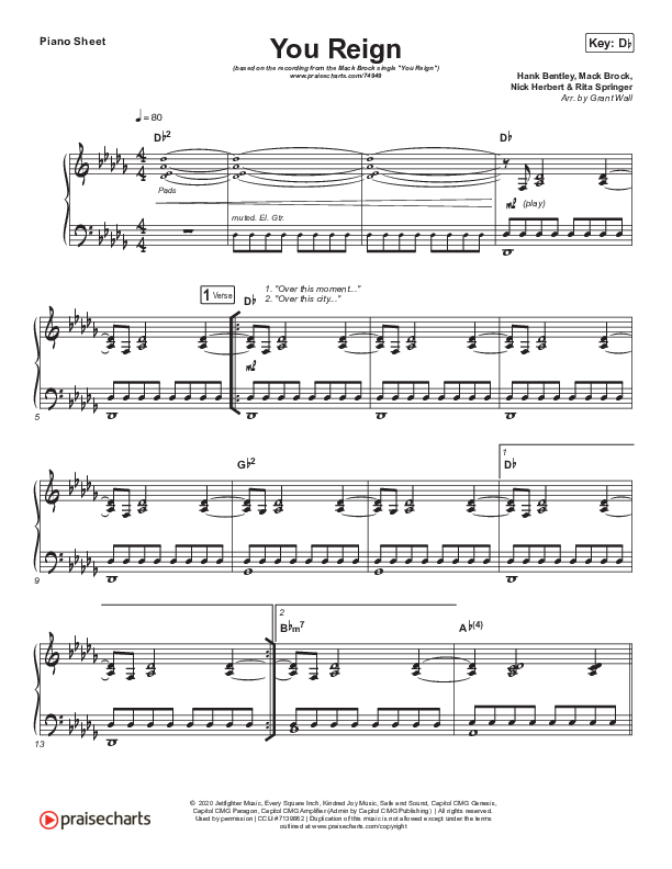 You Reign (Live) Piano Sheet (Mack Brock)