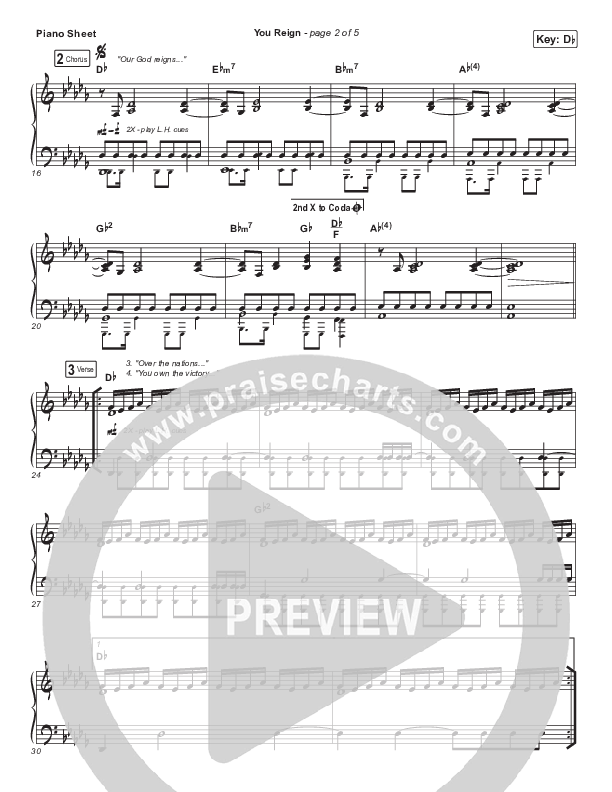 You Reign (Live) Piano Sheet (Mack Brock)