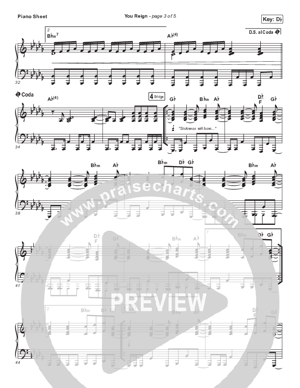 You Reign (Live) Piano Sheet (Mack Brock)