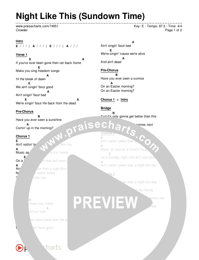 Night Like This (Sundown Time) Chords & Lyrics (Crowder)