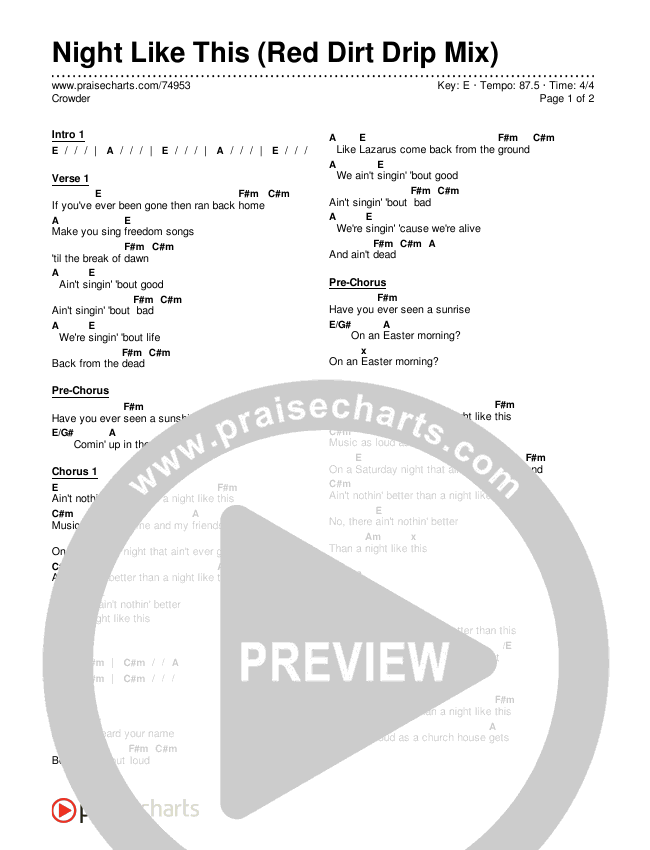 Night Like This (Red Dirt Drip Mix) Chords & Lyrics (Crowder)