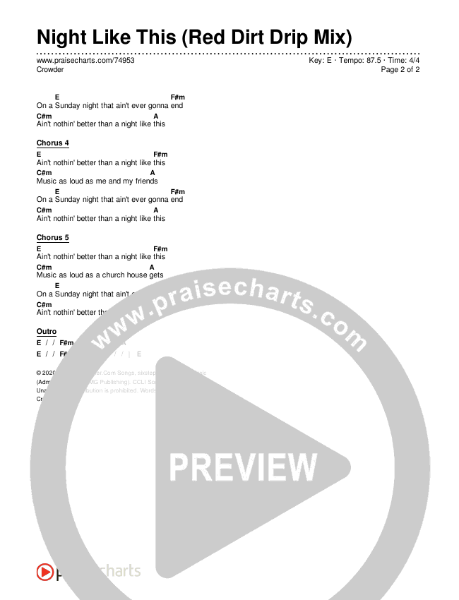 Night Like This (Red Dirt Drip Mix) Chords & Lyrics (Crowder)