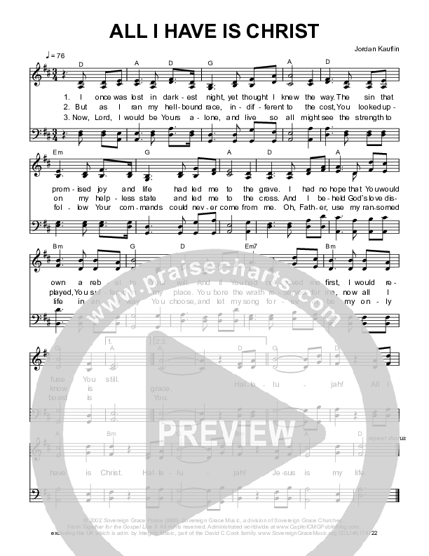 All I Have Is Christ Choir Sheet (SATB) (Sovereign Grace / Bob Kauflin)