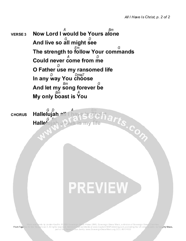 All I Have Is Christ Chords & Lyrics (Sovereign Grace / Bob Kauflin)