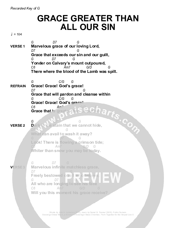Grace Greater Than All Our Sin Chords & Lyrics (Sovereign Grace / Bob Kauflin)