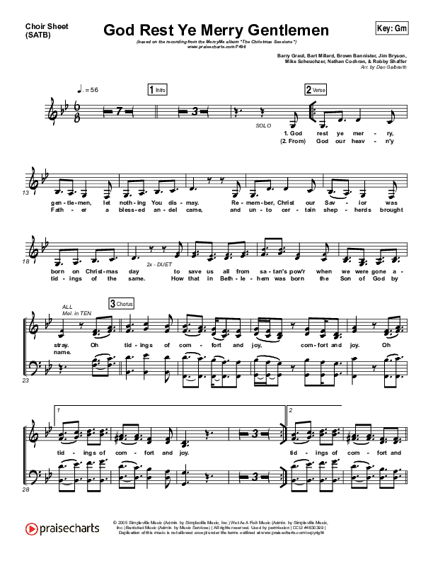 God Rest Ye Merry Gentlemen Choir Sheet (SATB) (MercyMe)