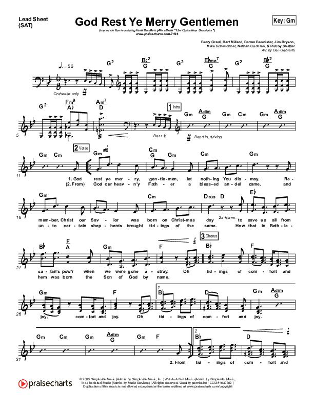 God Rest Ye Merry Gentlemen Lead Sheet (SAT) (MercyMe)