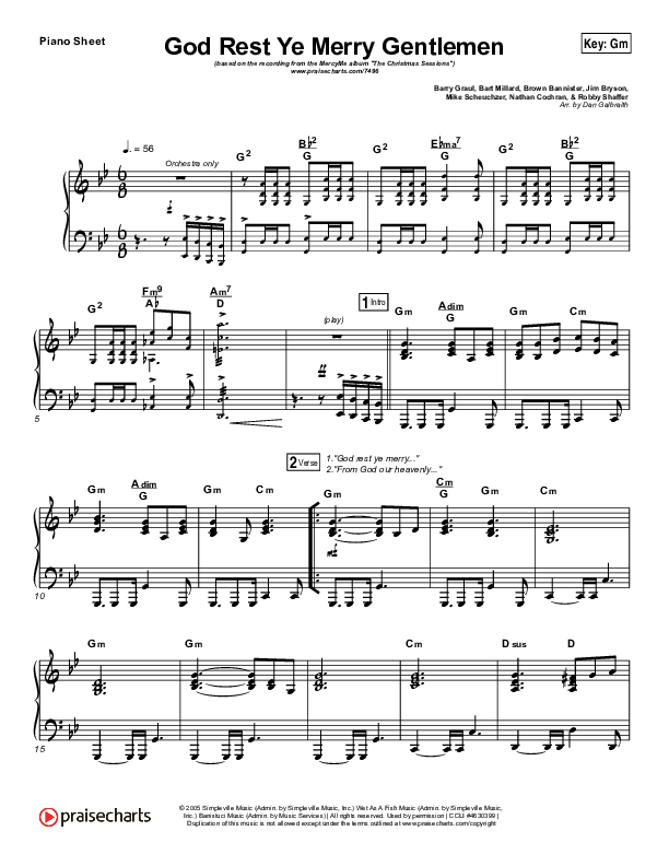God Rest Ye Merry Gentlemen Piano Sheet (MercyMe)