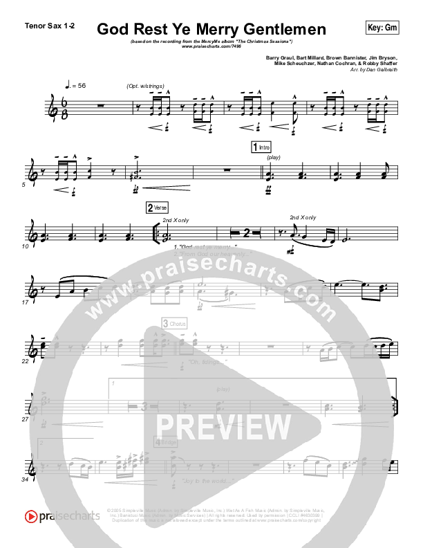 God Rest Ye Merry Gentlemen Tenor Sax 1/2 (MercyMe)