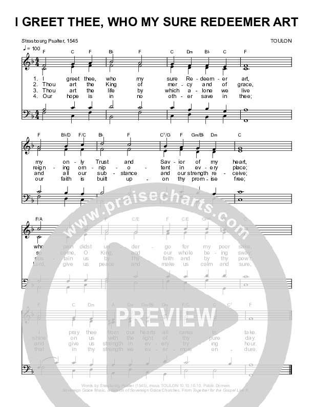 I Greet Thee Who My Sure Redeemer Art Choir Sheet (SATB) (Sovereign Grace / Bob Kauflin)