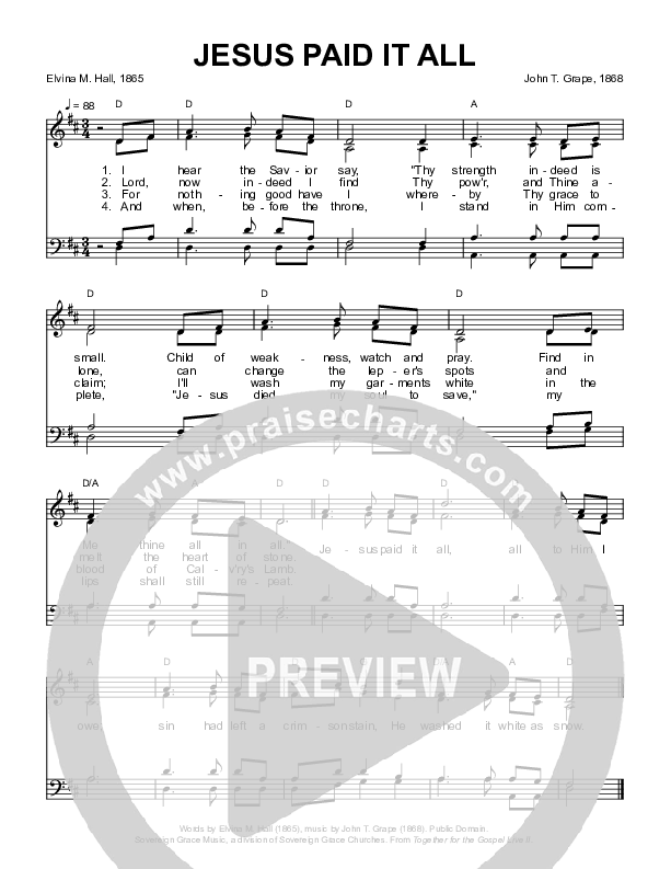 Jesus Paid It All Choir Sheet (SATB) (Sovereign Grace / Bob Kauflin)