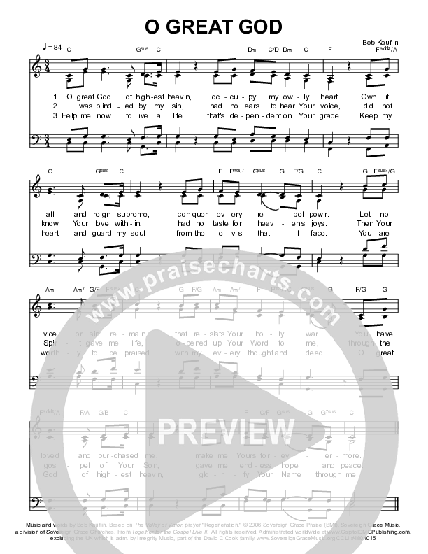 O Great God Choir Sheet (SATB) (Sovereign Grace / Bob Kauflin)