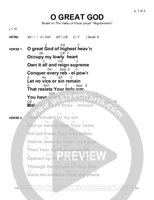 O Great God Chords & Lyrics (Sovereign Grace / Bob Kauflin)