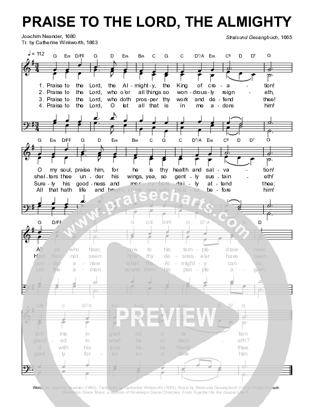 Praise To The Lord The Almighty Choir Sheet (SATB) (Sovereign Grace / Bob Kauflin)