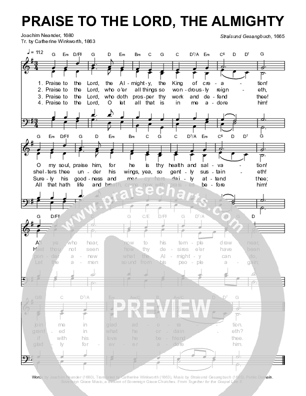 Praise To The Lord The Almighty Choir Sheet (SATB) (Sovereign Grace / Bob Kauflin)