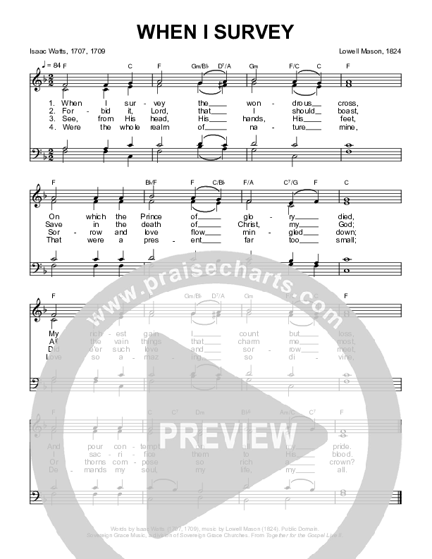When I Survey Choir Sheet (SATB) (Sovereign Grace / Bob Kauflin)