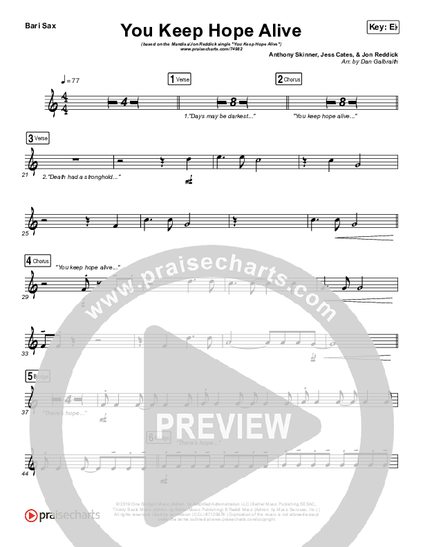 You Keep Hope Alive Bari Sax (Mandisa / Jon Reddick)