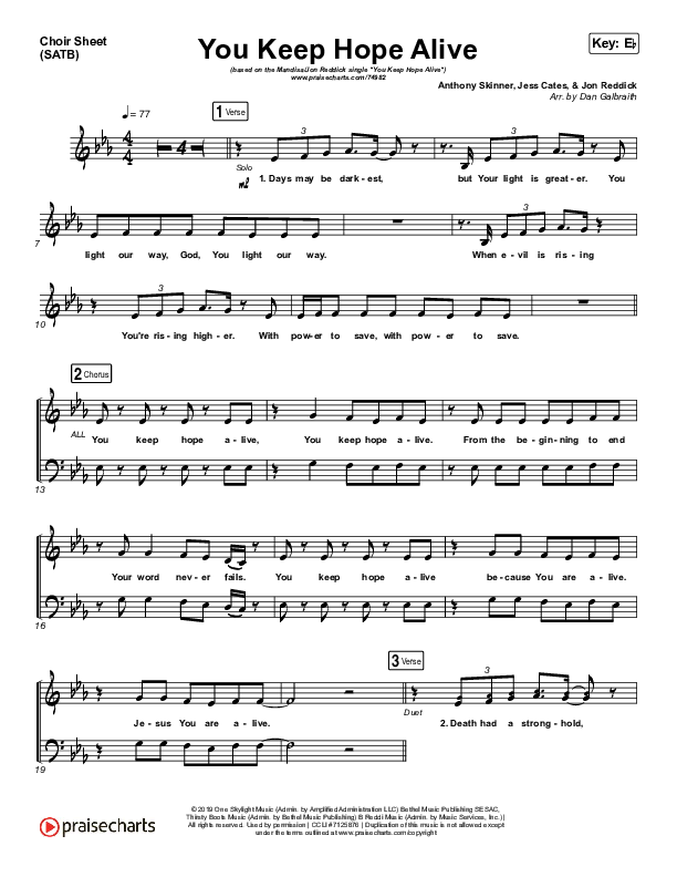 You Keep Hope Alive Choir Vocals (SATB) (Mandisa / Jon Reddick)