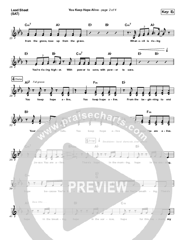 You Keep Hope Alive Lead Sheet (SAT) (Mandisa / Jon Reddick)