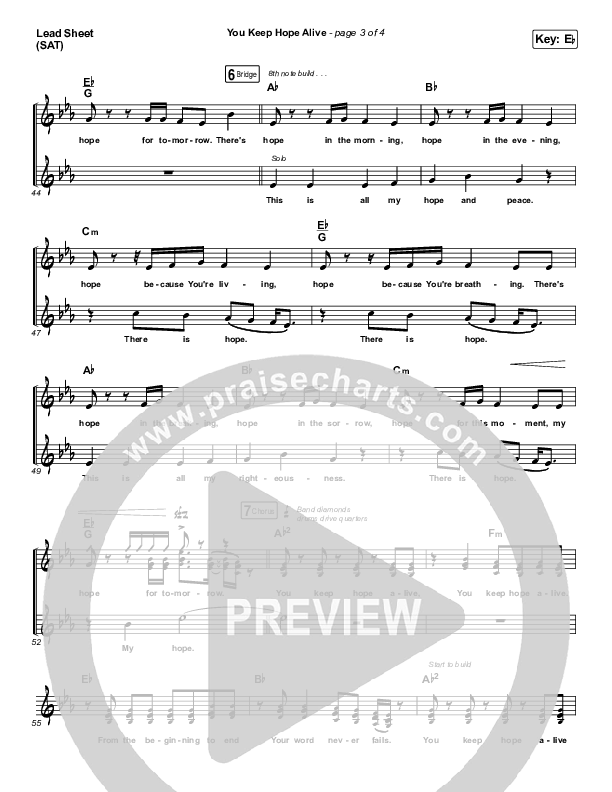 You Keep Hope Alive Lead Sheet (SAT) (Mandisa / Jon Reddick)