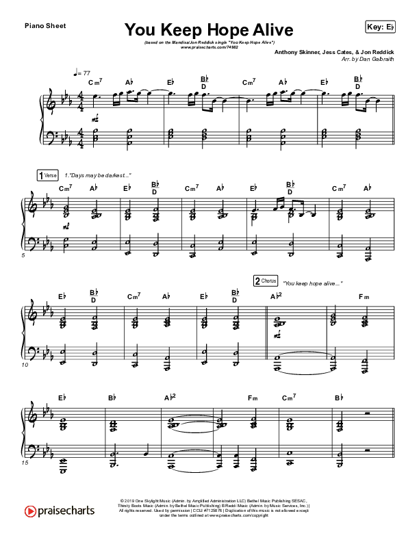 You Keep Hope Alive Piano Sheet (Mandisa / Jon Reddick)