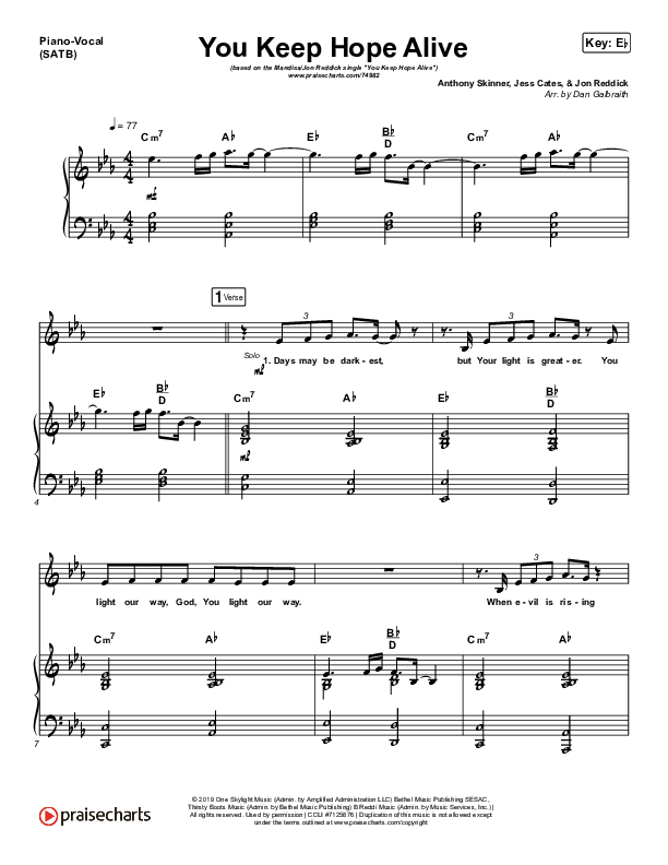 You Keep Hope Alive Piano/Vocal (SATB) (Mandisa / Jon Reddick)