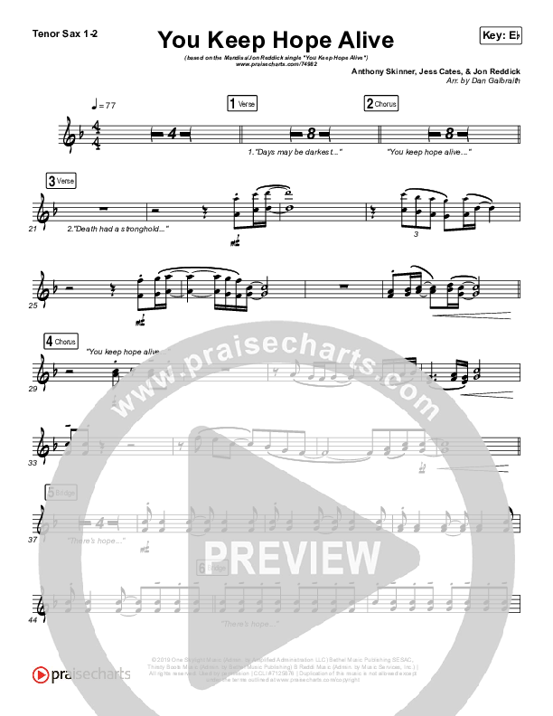 You Keep Hope Alive Tenor Sax 1/2 (Mandisa / Jon Reddick)