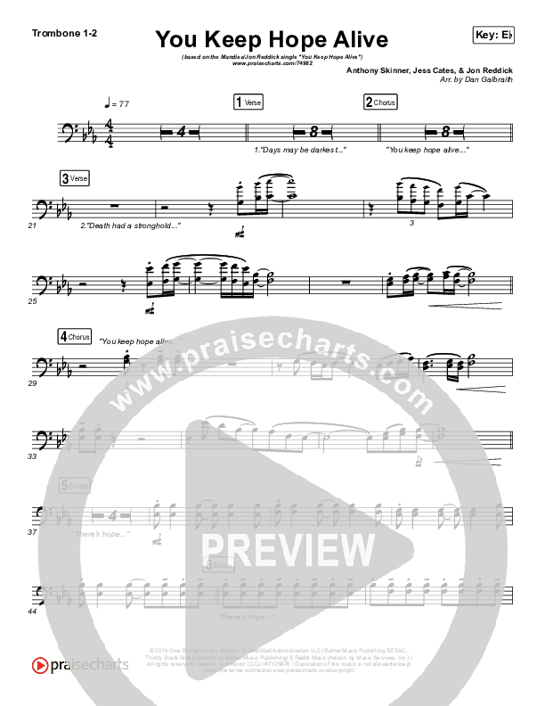 You Keep Hope Alive Trombone 1/2 (Mandisa / Jon Reddick)