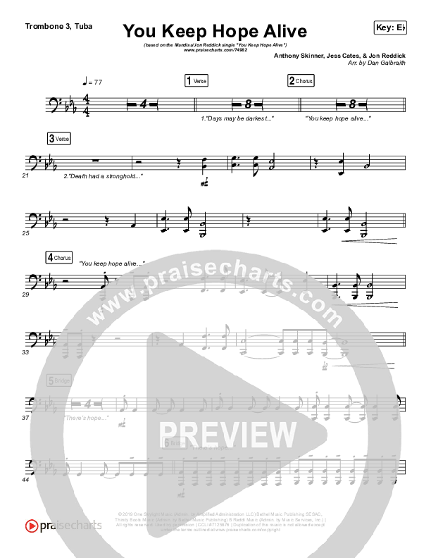 You Keep Hope Alive Trombone 3/Tuba (Mandisa / Jon Reddick)