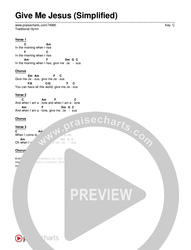 Give Me Jesus (Simplified) Chord Chart (Traditional Hymn)