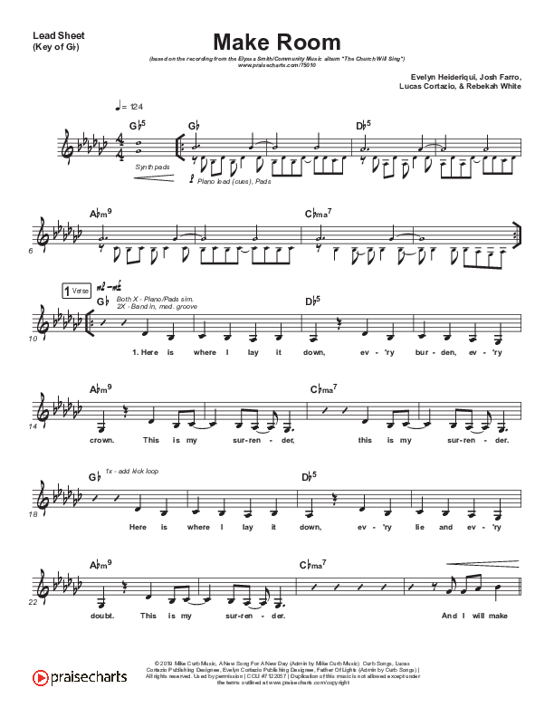 Make Room Lead Sheet (Melody) (The Church Will Sing / Elyssa Smith / Community Music)