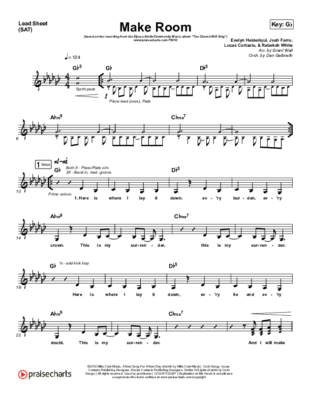 Make Room Lead Sheet (SAT) (The Church Will Sing / Elyssa Smith / Community Music)