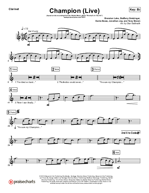 Champion (Live) Clarinet (Bethel Music / Dante Bowe)