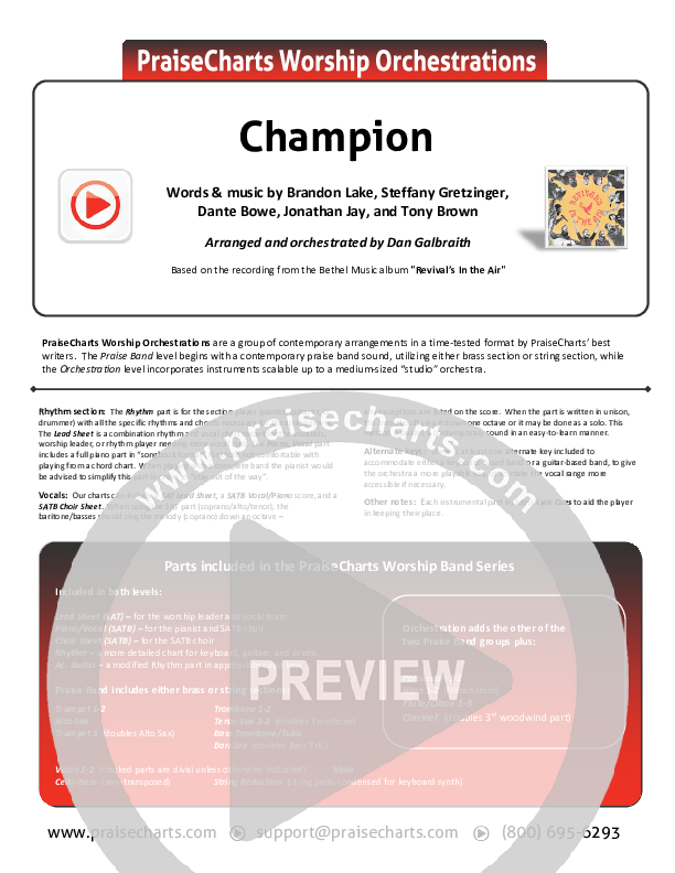 Champion (Live) Cover Sheet (Bethel Music / Dante Bowe)