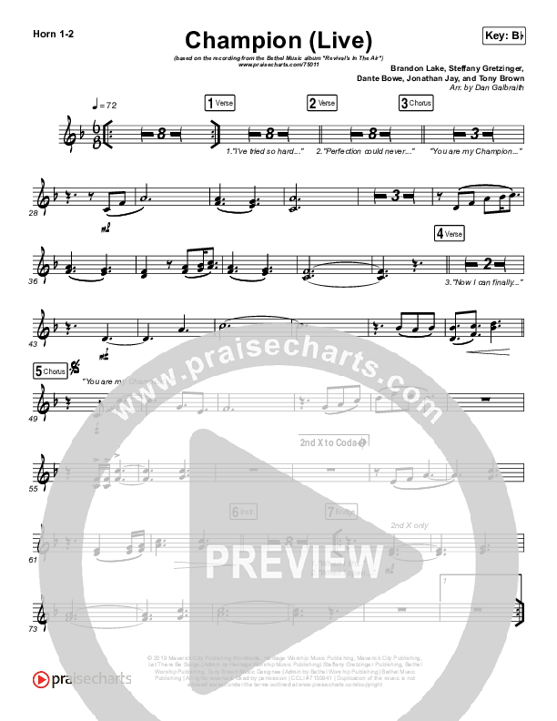 Champion (Live) French Horn 1/2 (Bethel Music / Dante Bowe)
