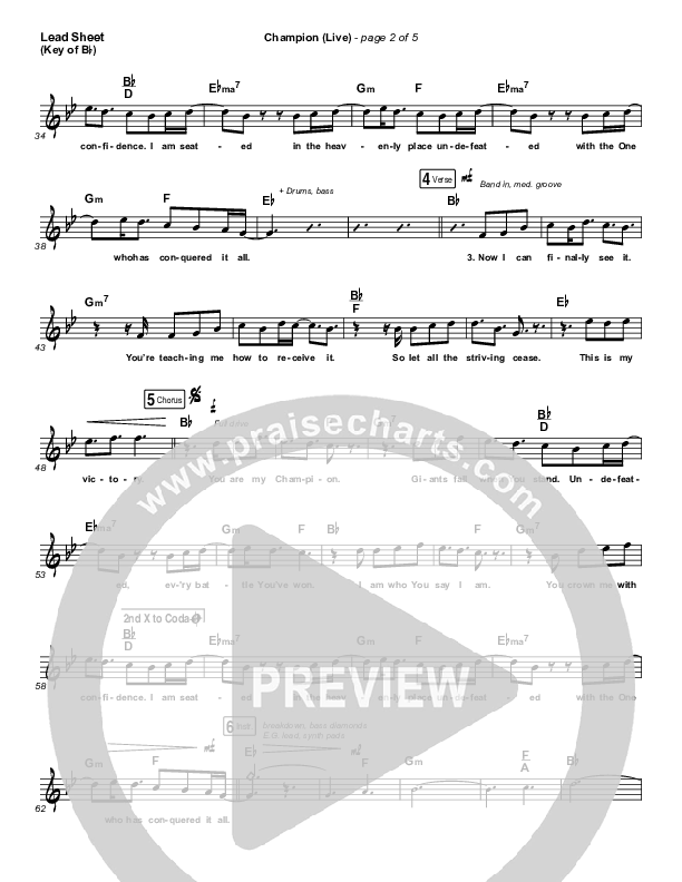 Champion (Live) Lead Sheet (Melody) (Bethel Music / Dante Bowe)