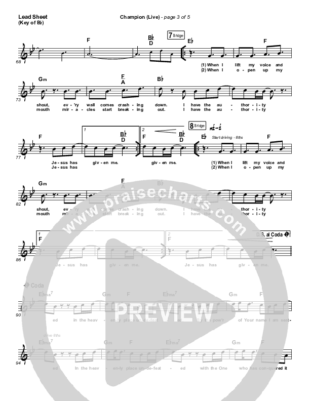 Champion (Live) Lead Sheet (Melody) (Bethel Music / Dante Bowe)