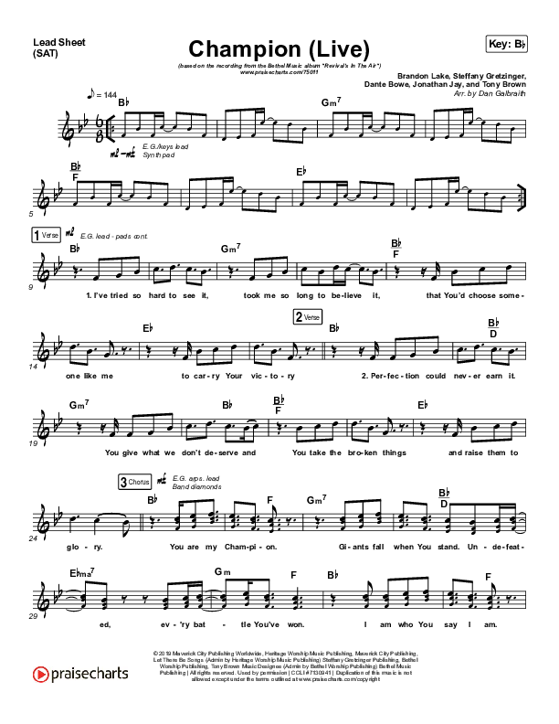 Champion (Live) Lead Sheet (SAT) (Bethel Music / Dante Bowe)