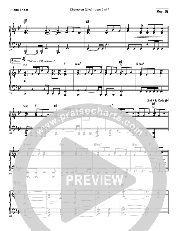 Champion (Live) Piano Sheet (Bethel Music / Dante Bowe)