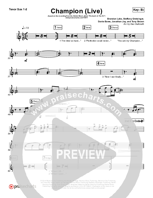 Champion (Live) Tenor Sax 1/2 (Bethel Music / Dante Bowe)