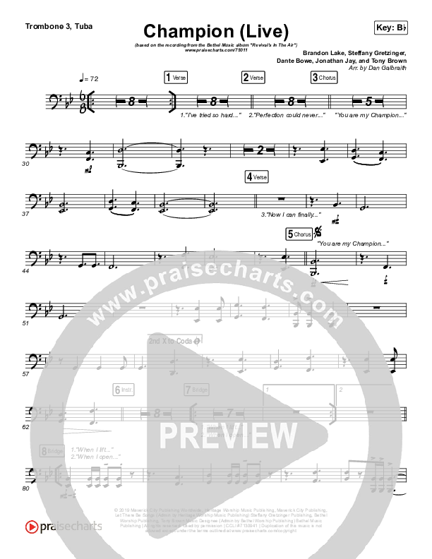Champion (Live) Trombone 3/Tuba (Bethel Music / Dante Bowe)