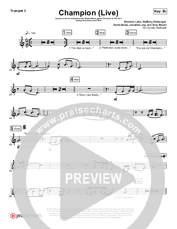 Champion (Live) Trumpet 3 (Bethel Music / Dante Bowe)