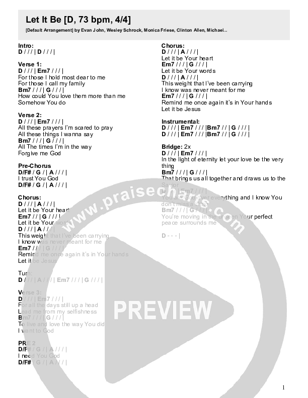 Let It Be Jesus Chord Chart (River Valley Worship)