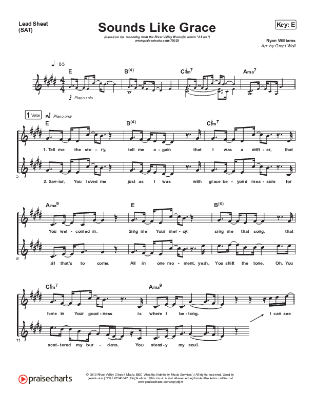 Sounds Like Grace Lead Sheet (SAT) (River Valley Worship)