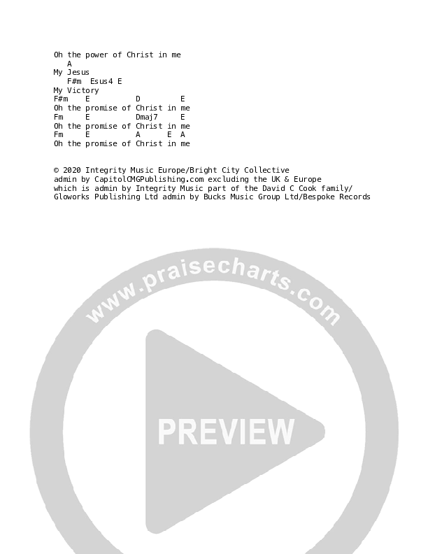 Christ In Me (Live) Chord Chart (Bright City)