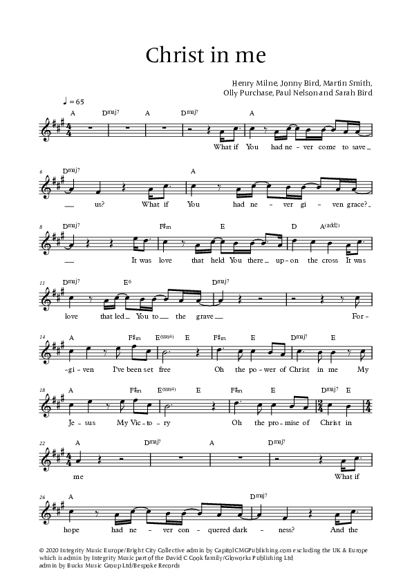Christ In Me (Live) Lead Sheet (Bright City)