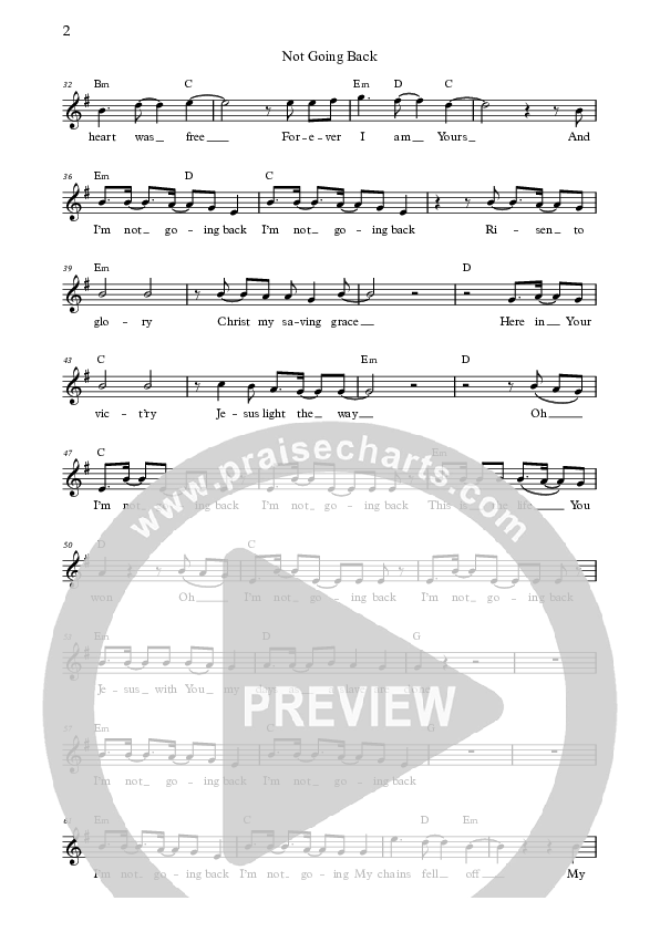 Not Going Back (Live) Lead Sheet (Bright City)