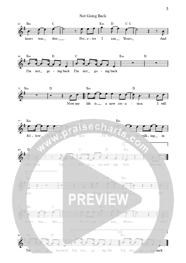 Not Going Back (Live) Lead Sheet (Bright City)