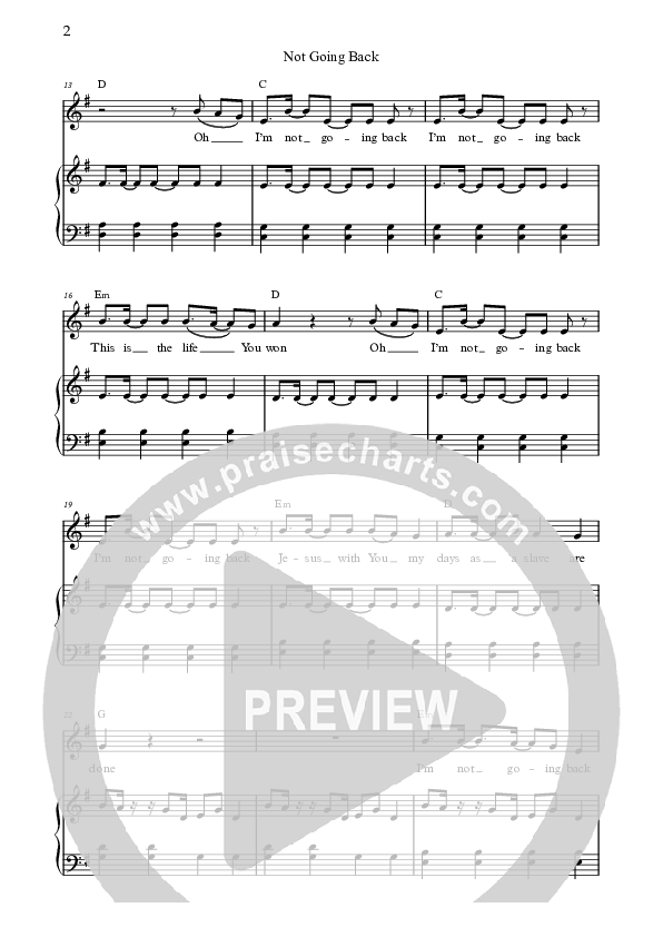 Not Going Back (Live) Piano/Vocal (Bright City)